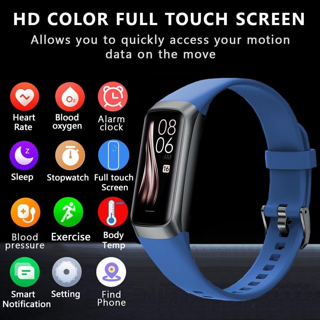 Fitness Tracker with 24/7 Heart Rate, Blood Oxygen Blood Pressure Sleep Monitor, Activity Trackers IP68 Waterproof,Step Calorie Counter Pedometer Health Smart Watch for Women Men (Blue)