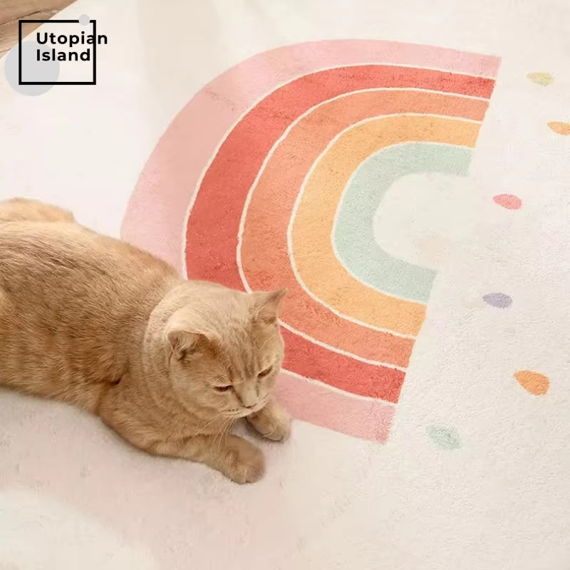 Rainbow round Carpet Modern Living Room Fluffy Rug Furry Mat for Children Baby Bedroom Carpet Home Carpets Room Kids Fur Rug Mat