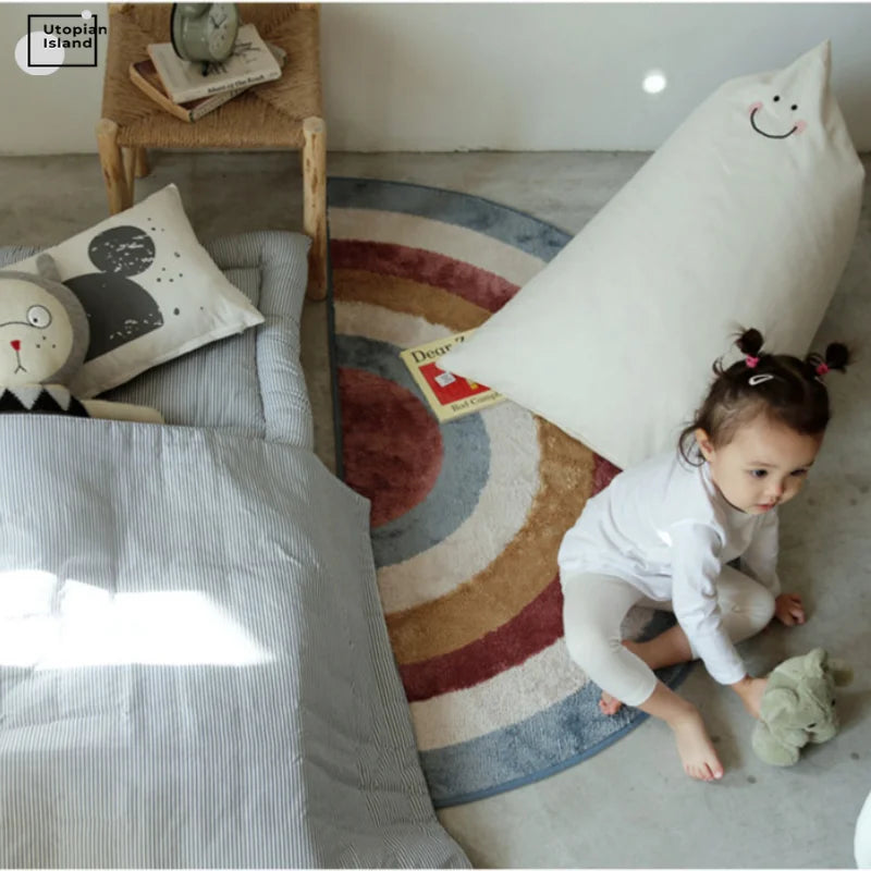 Kids Carpet for Living Room Modern Rainbow Fluffy Baby Carpet Semicircle Plush Rugs Entrance Door Furry Mat Bath Mat Children
