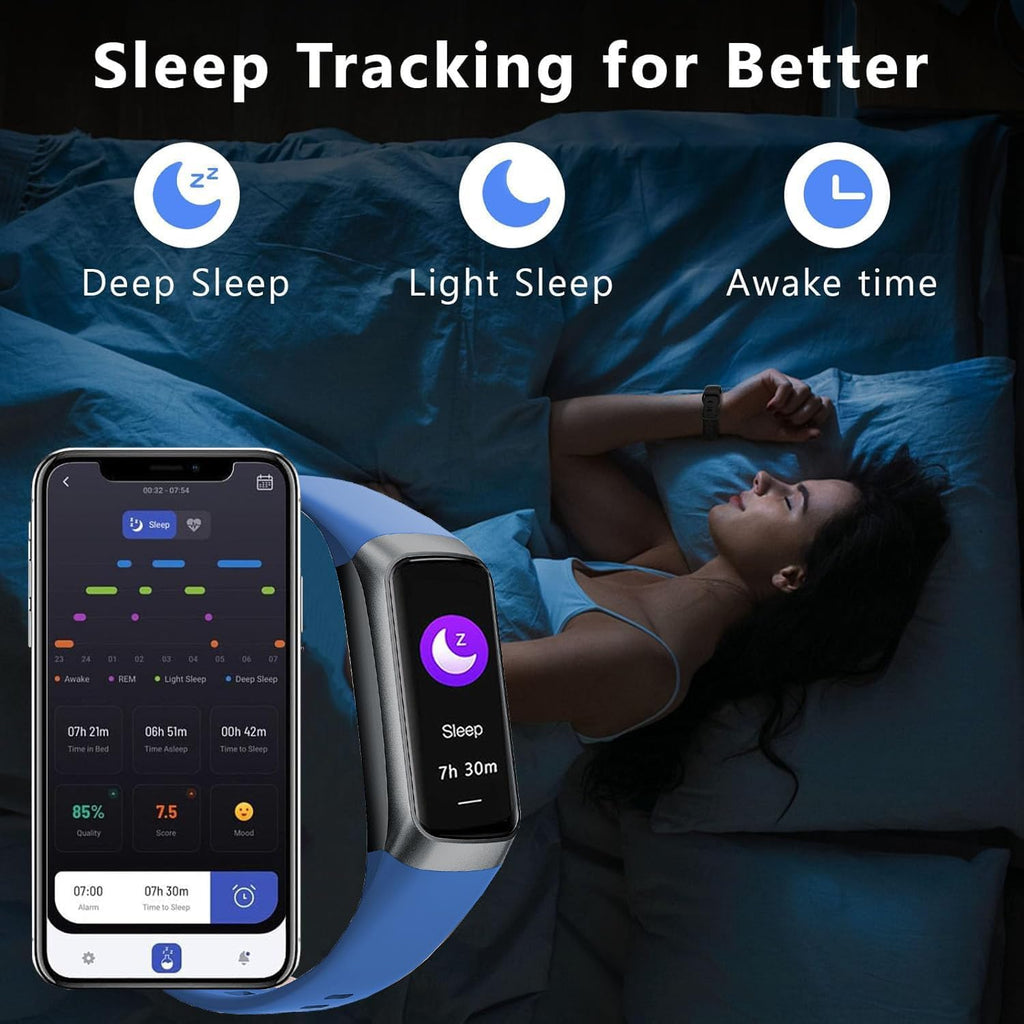 Fitness Tracker with 24/7 Heart Rate, Blood Oxygen Blood Pressure Sleep Monitor, Activity Trackers IP68 Waterproof,Step Calorie Counter Pedometer Health Smart Watch for Women Men (Blue)