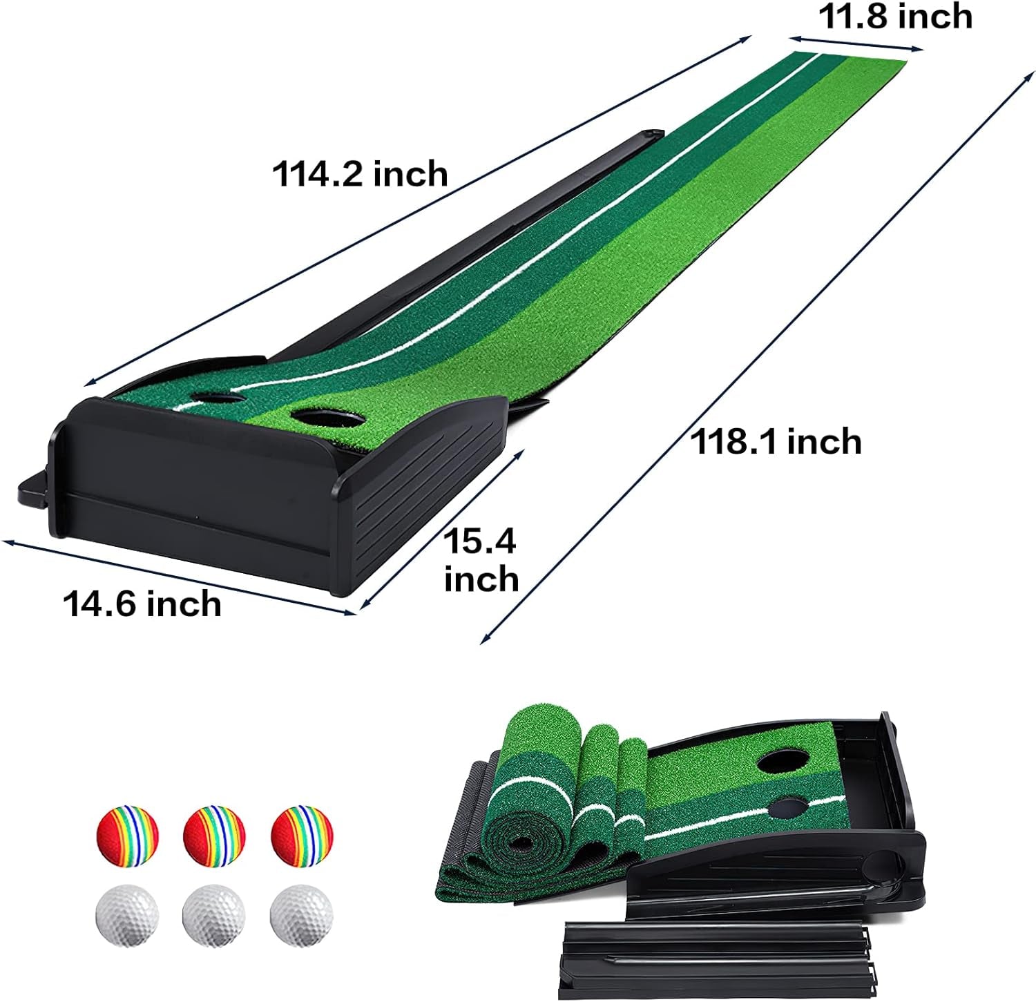 Putting Green Golf Putting Mat for Indoor, Putting Matt with Auto Ball Return, Mini Golf Set Golf Accessories for Men, Indoors Golf Matt for Home Office, Gifts for Golfer