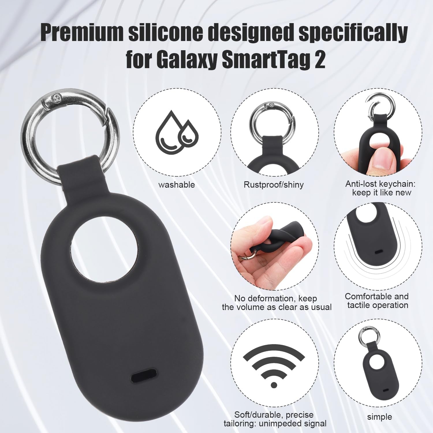 4Pcs Protective Case for Galaxy Smart Tag 2, Tracking Device Protective Silicone Skin Cover with Key Ring for Smart Tag 2 GPS Item Finders Accessories for Keys Wallet Luggage Kids Pets