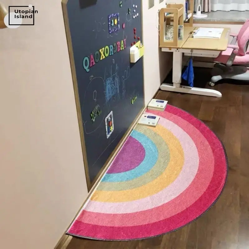 Kids Carpet for Living Room Modern Rainbow Fluffy Baby Carpet Semicircle Plush Rugs Entrance Door Furry Mat Bath Mat Children