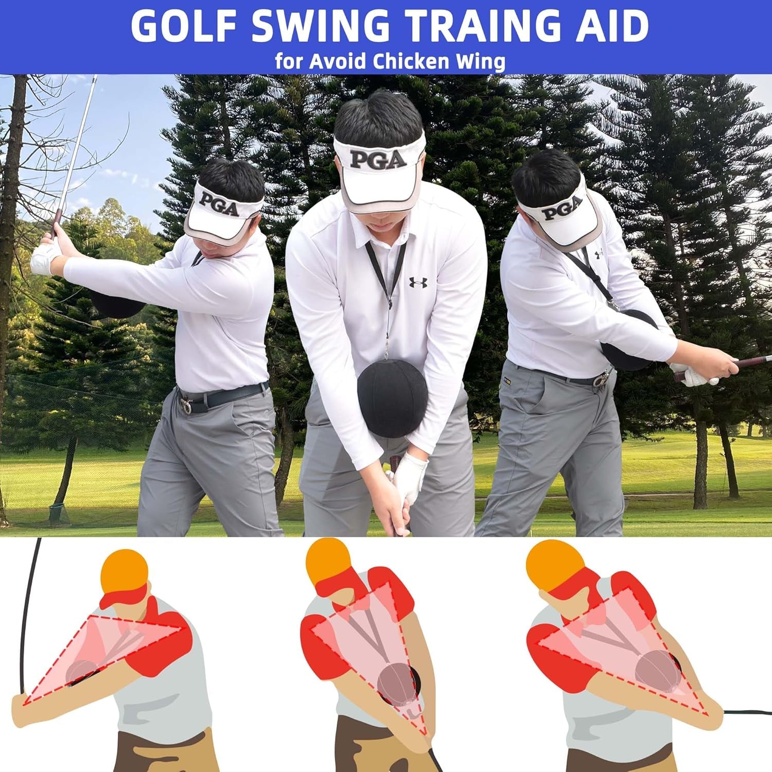 Golf Training Aid, Smart Ball for Golf Swing Trainer, Inflatable & Portable Golf Training Equipment for Straight Arm, Indoor Golf Practice Tools to Correct Posture - Amend Chicken Wing for Beginners
