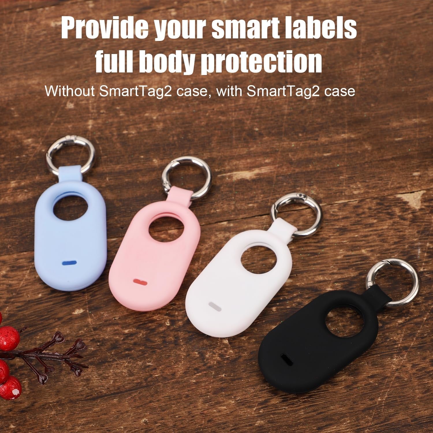 4Pcs Protective Case for Galaxy Smart Tag 2, Tracking Device Protective Silicone Skin Cover with Key Ring for Smart Tag 2 GPS Item Finders Accessories for Keys Wallet Luggage Kids Pets