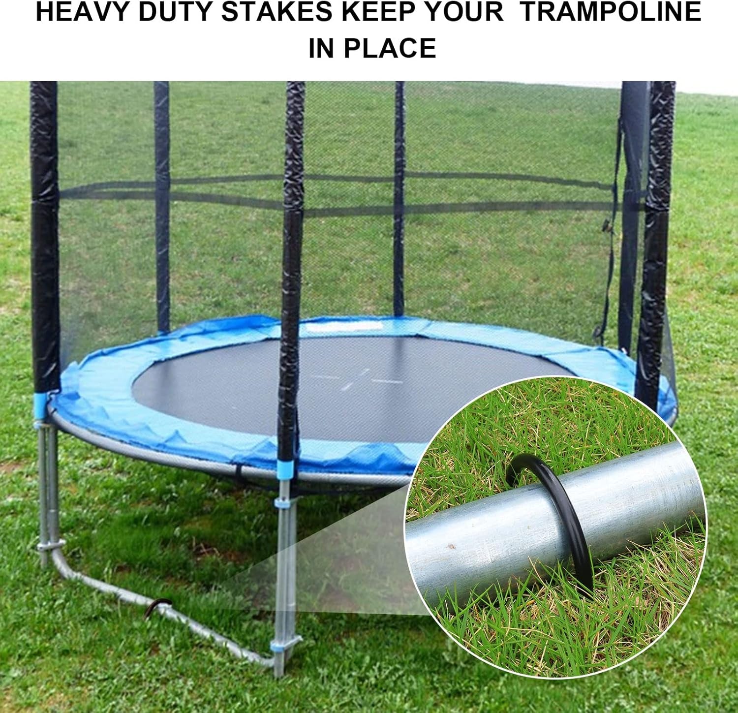 Trampolines Wind Stakes Heavy Duty U Type Sharp Ends Safety Ground Anchor Galvanized Steel for Soccer Goals, Camping Tents and Huge Garden Decoration (Black 8Pcs)