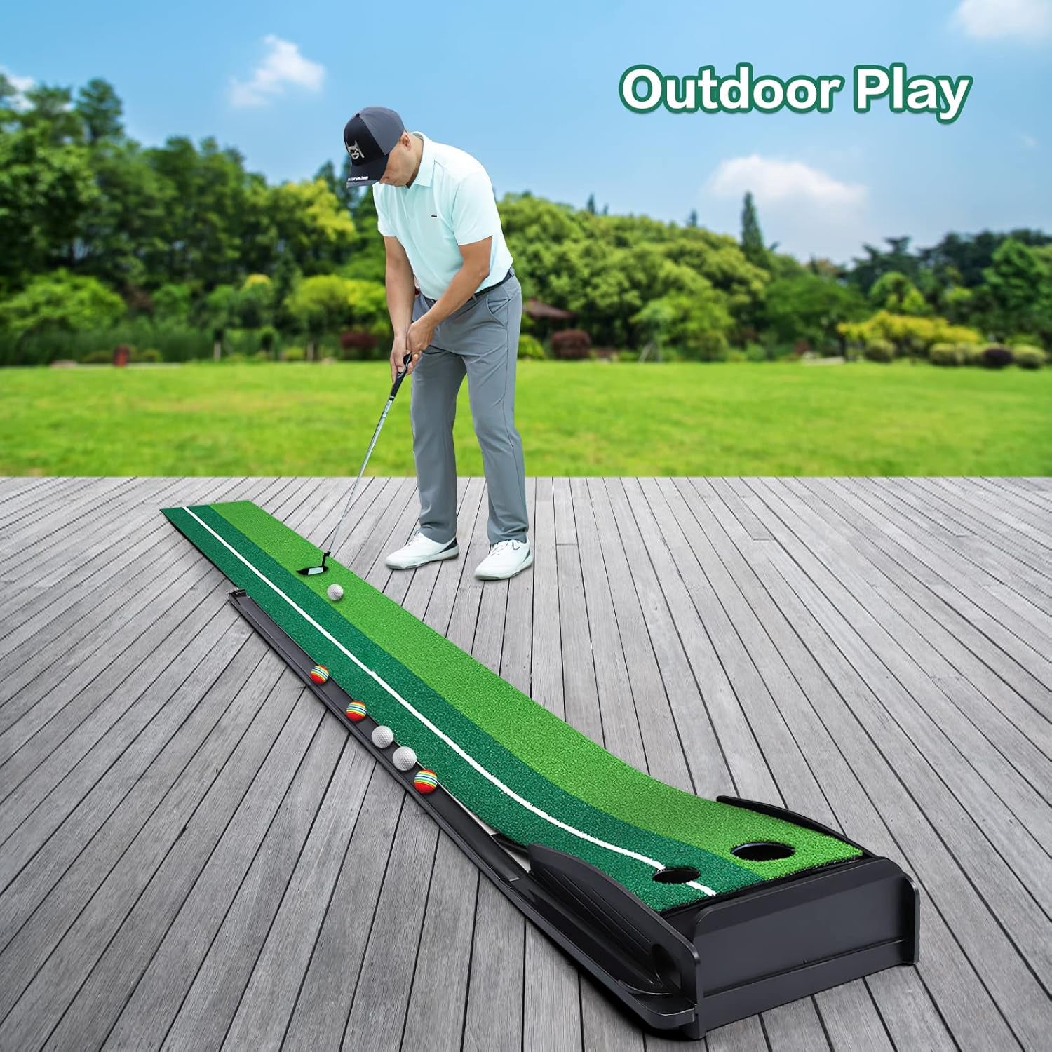 Putting Green Golf Putting Mat for Indoor, Putting Matt with Auto Ball Return, Mini Golf Set Golf Accessories for Men, Indoors Golf Matt for Home Office, Gifts for Golfer