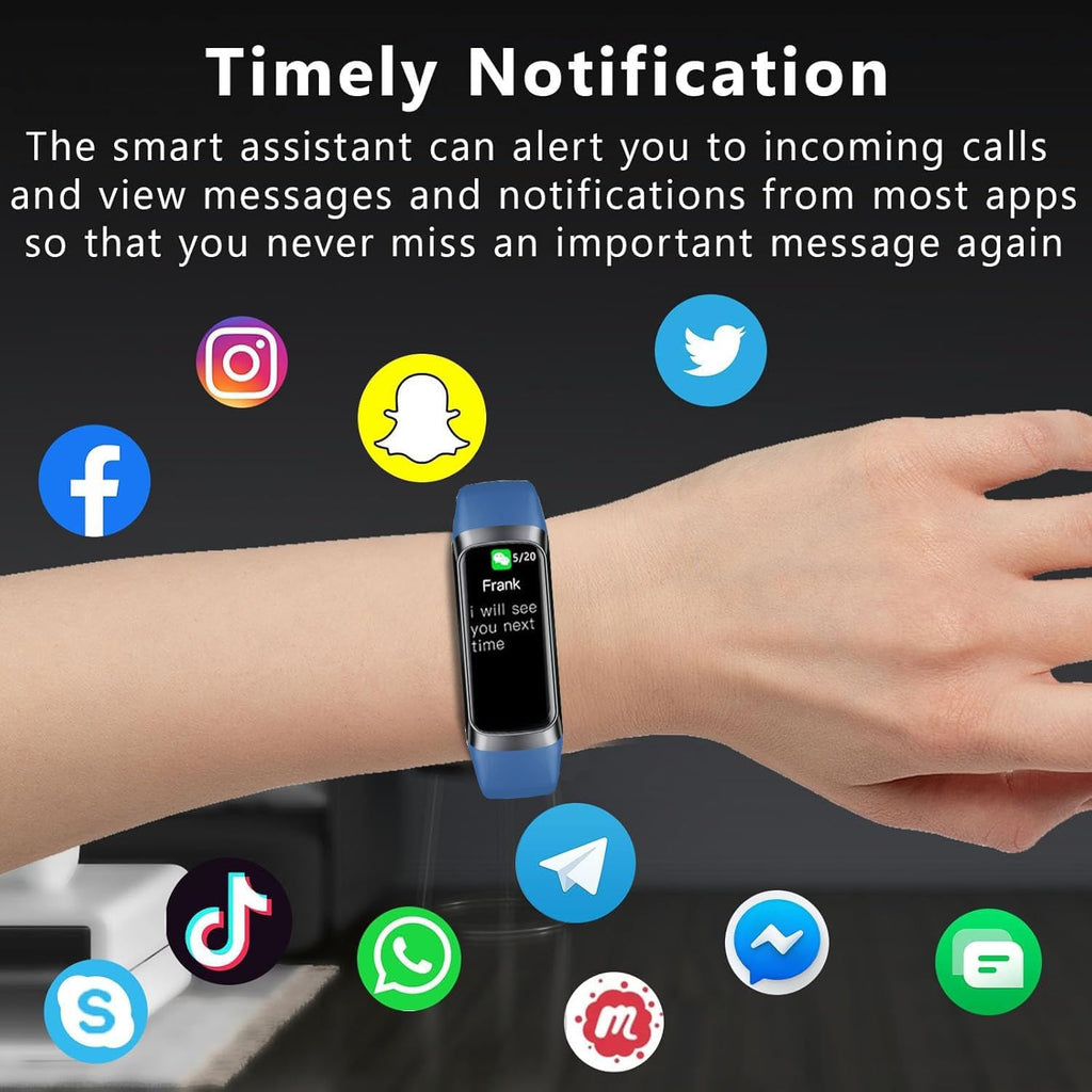 Fitness Tracker with 24/7 Heart Rate, Blood Oxygen Blood Pressure Sleep Monitor, Activity Trackers IP68 Waterproof,Step Calorie Counter Pedometer Health Smart Watch for Women Men (Blue)