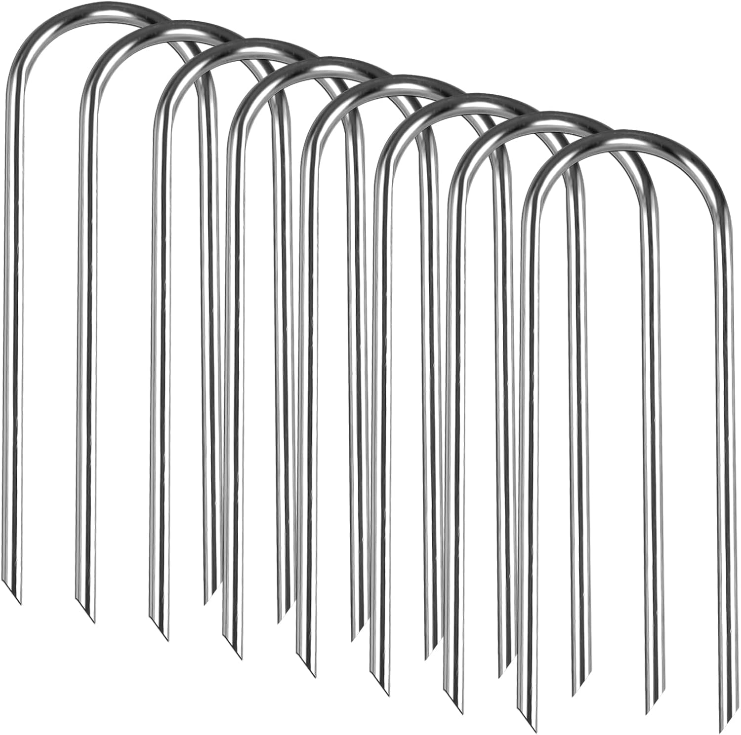 Trampolines Wind Stakes Heavy Duty U Type Sharp Ends Safety Ground Anchor Galvanized Steel for Soccer Goals, Camping Tents and Huge Garden Decoration (Silver 8Pcs)