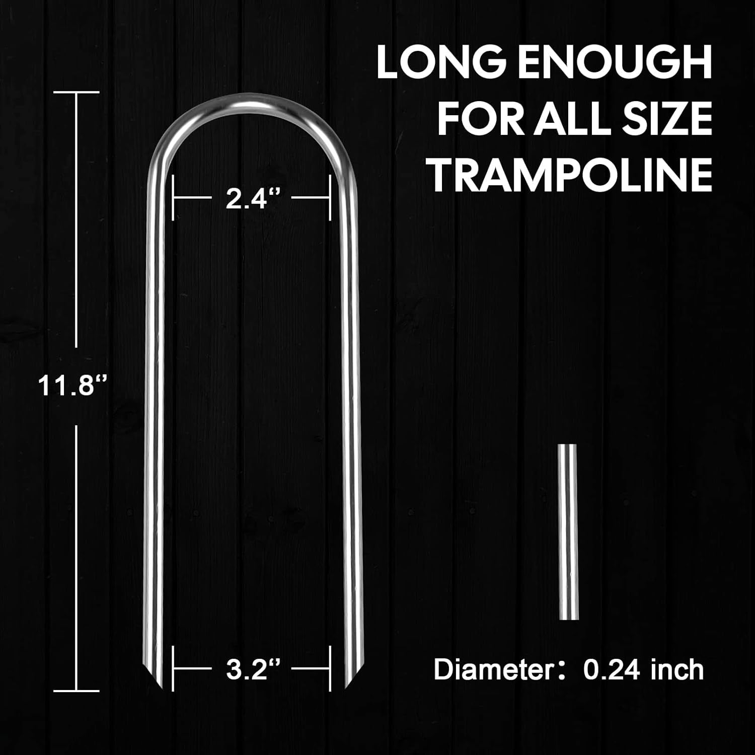 Trampolines Wind Stakes Heavy Duty U Type Sharp Ends Safety Ground Anchor Galvanized Steel for Soccer Goals, Camping Tents and Huge Garden Decoration (Silver 8Pcs)