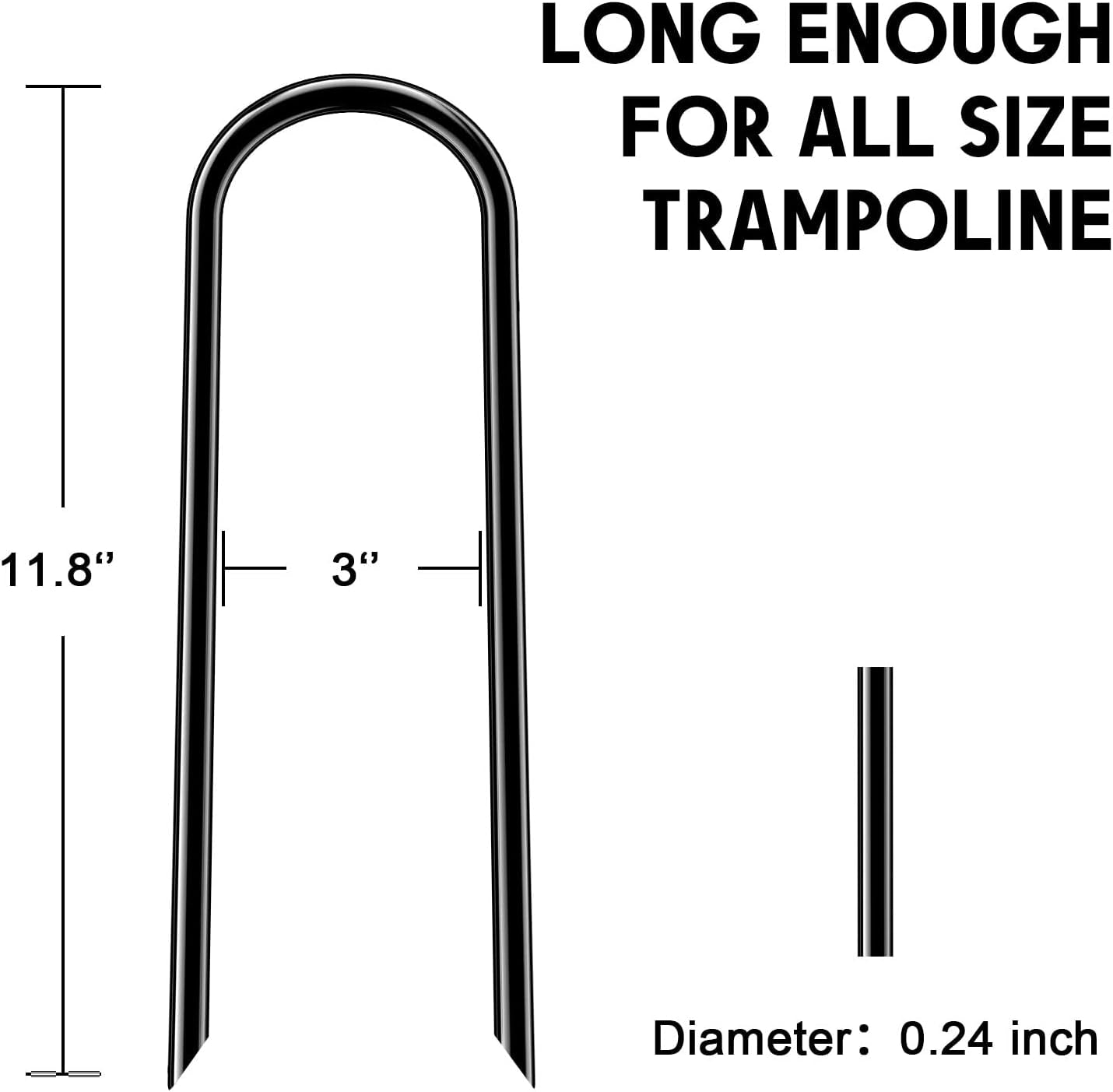 Trampolines Wind Stakes Heavy Duty U Type Sharp Ends Safety Ground Anchor Galvanized Steel for Soccer Goals, Camping Tents and Huge Garden Decoration (Black 8Pcs)