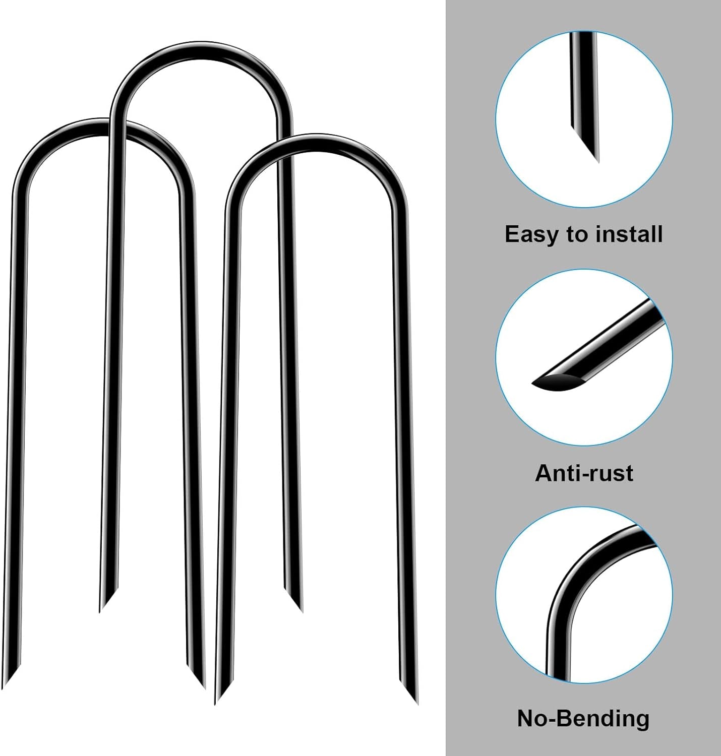 Trampolines Wind Stakes Heavy Duty U Type Sharp Ends Safety Ground Anchor Galvanized Steel for Soccer Goals, Camping Tents and Huge Garden Decoration (Black 8Pcs)