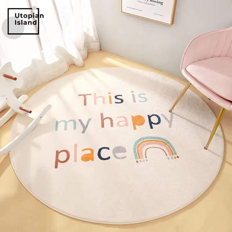 Rainbow round Carpet Modern Living Room Fluffy Rug Furry Mat for Children Baby Bedroom Carpet Home Carpets Room Kids Fur Rug Mat