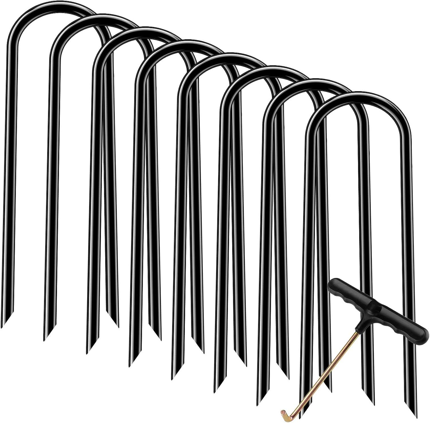 Trampolines Wind Stakes Heavy Duty U Type Sharp Ends Safety Ground Anchor Galvanized Steel for Soccer Goals, Camping Tents and Huge Garden Decoration (Black 8Pcs)