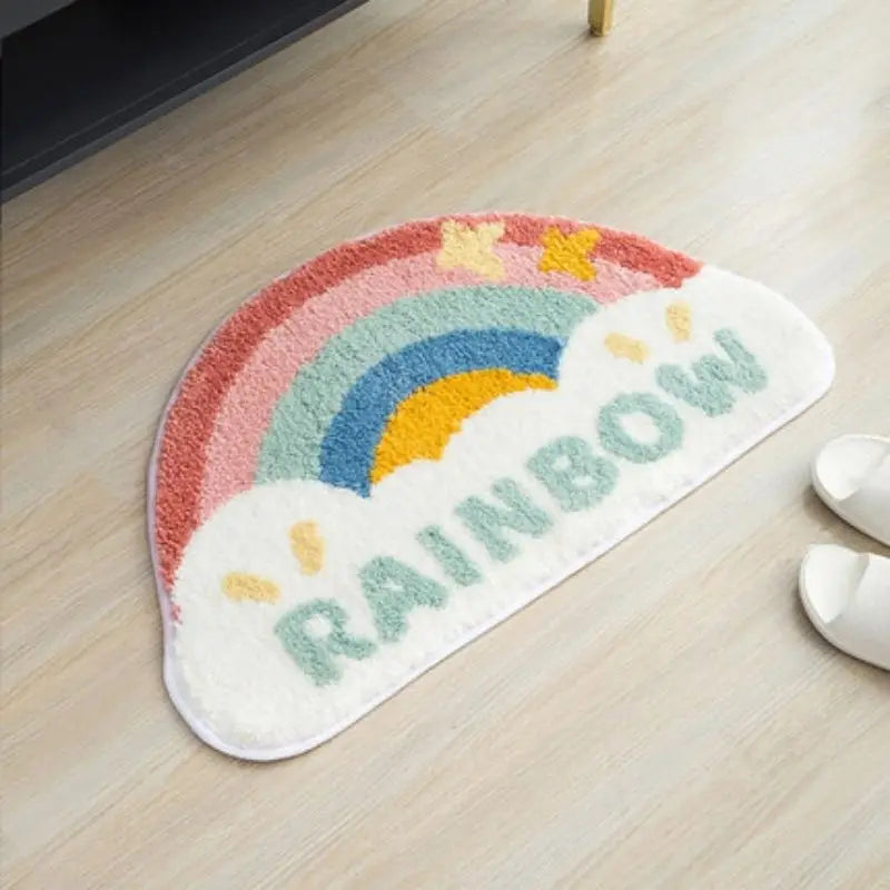 Kids Carpet for Living Room Modern Rainbow Fluffy Baby Carpet Semicircle Plush Rugs Entrance Door Furry Mat Bath Mat Children