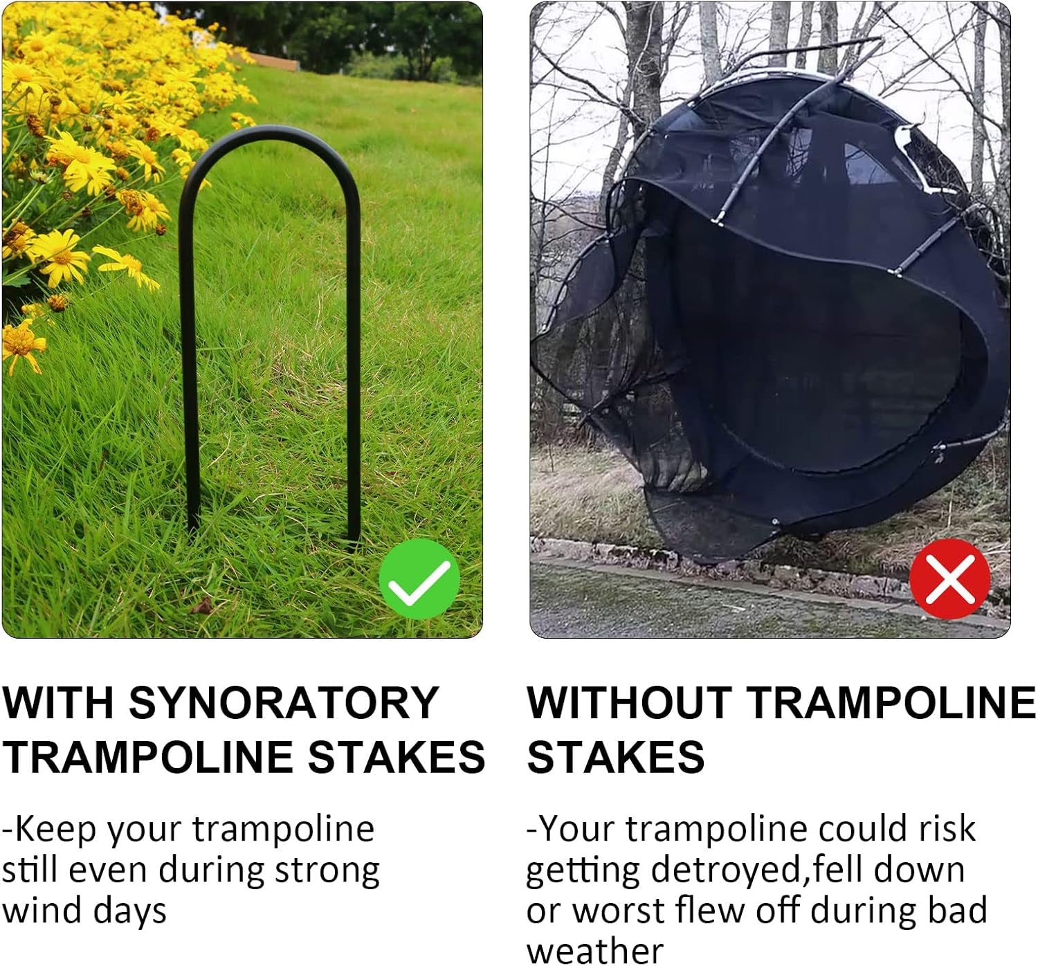 Trampolines Wind Stakes Heavy Duty U Type Sharp Ends Safety Ground Anchor Galvanized Steel for Soccer Goals, Camping Tents and Huge Garden Decoration (Black 8Pcs)
