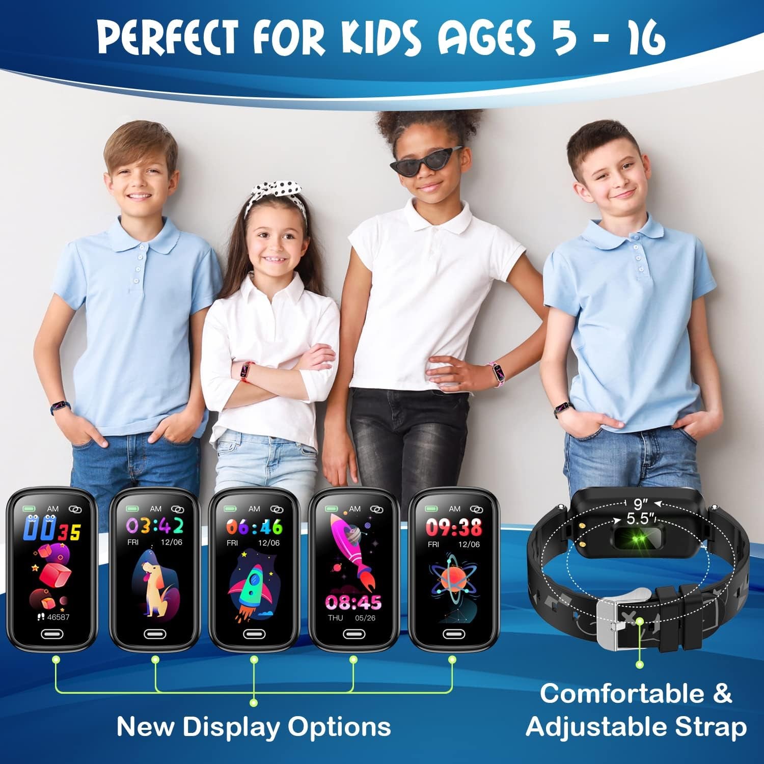 Kids Fitness Tracker for Age 5-16，2022 Upgraded Tracker Kids Watch，Waterproof Watch for Kids with Pedometer，Sleep Monitor & Calorie Counter，Fitness Watch for Kids Girls Boys Teen
