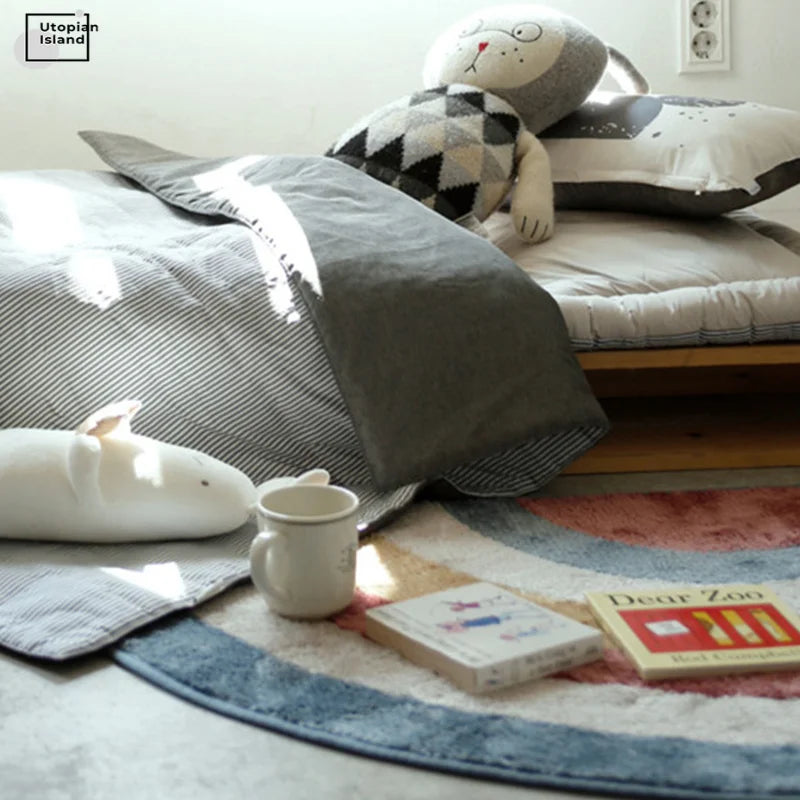 Kids Carpet for Living Room Modern Rainbow Fluffy Baby Carpet Semicircle Plush Rugs Entrance Door Furry Mat Bath Mat Children