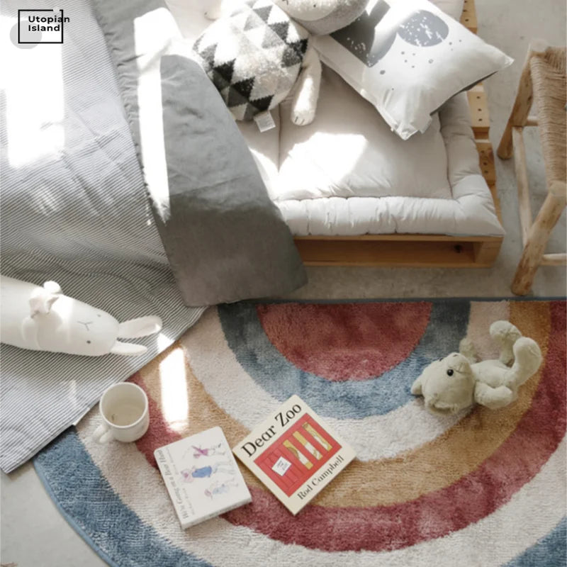 Kids Carpet for Living Room Modern Rainbow Fluffy Baby Carpet Semicircle Plush Rugs Entrance Door Furry Mat Bath Mat Children
