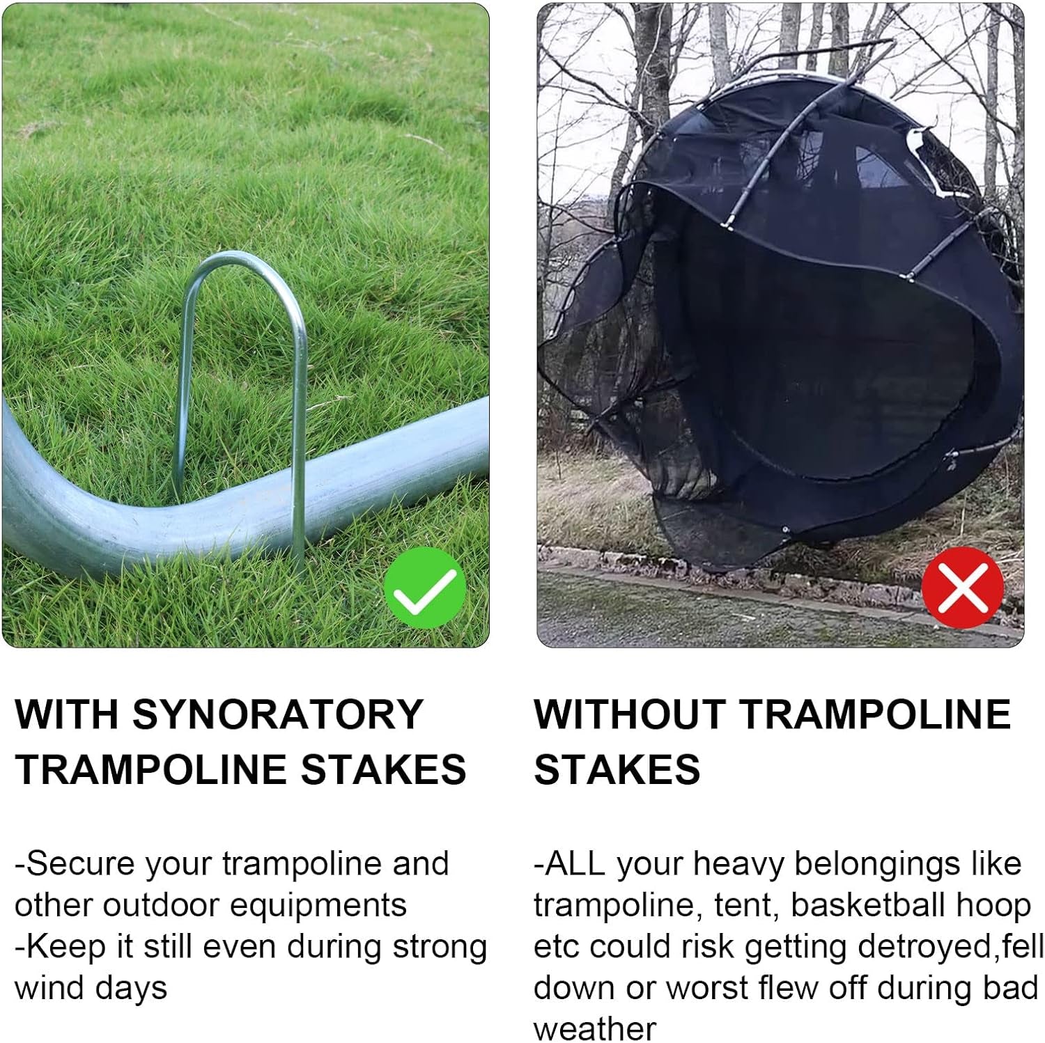 Trampolines Wind Stakes Heavy Duty U Type Sharp Ends Safety Ground Anchor Galvanized Steel for Soccer Goals, Camping Tents and Huge Garden Decoration (Silver 8Pcs)