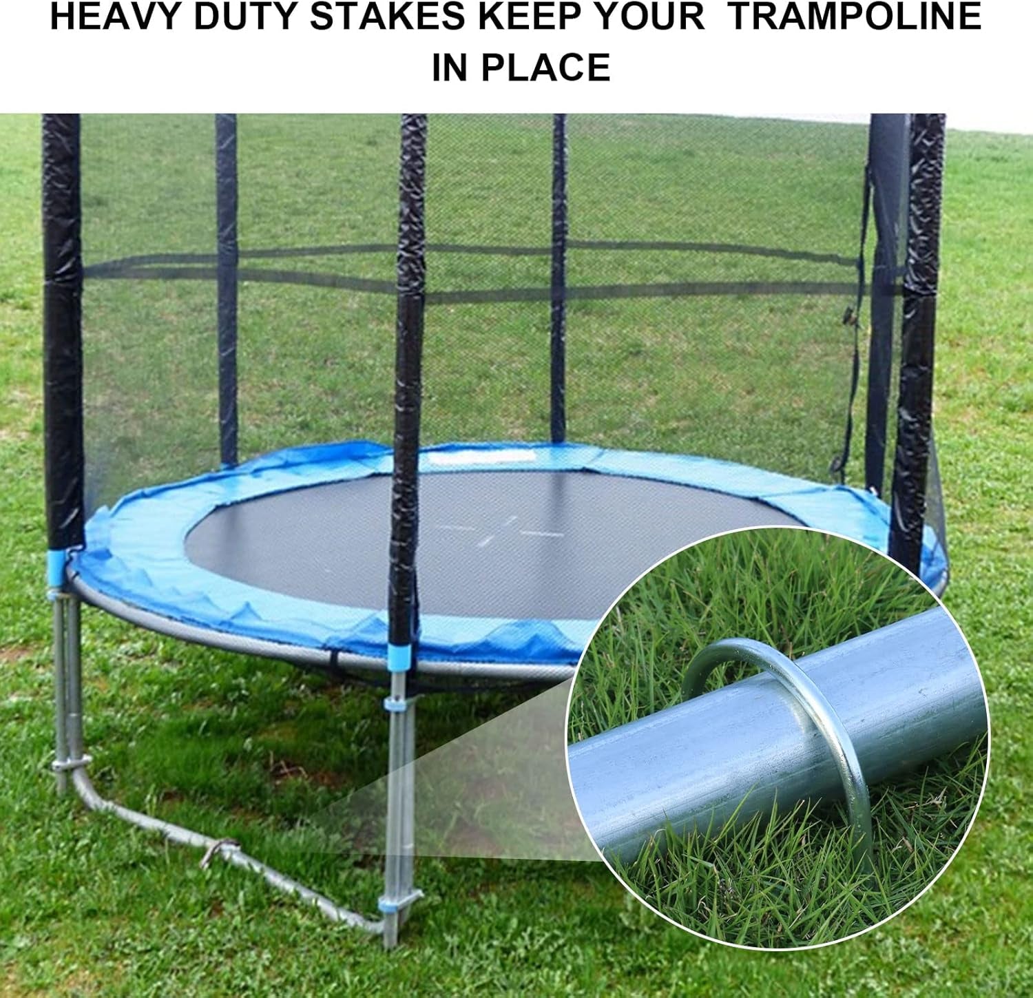 Trampolines Wind Stakes Heavy Duty U Type Sharp Ends Safety Ground Anchor Galvanized Steel for Soccer Goals, Camping Tents and Huge Garden Decoration (Silver 8Pcs)