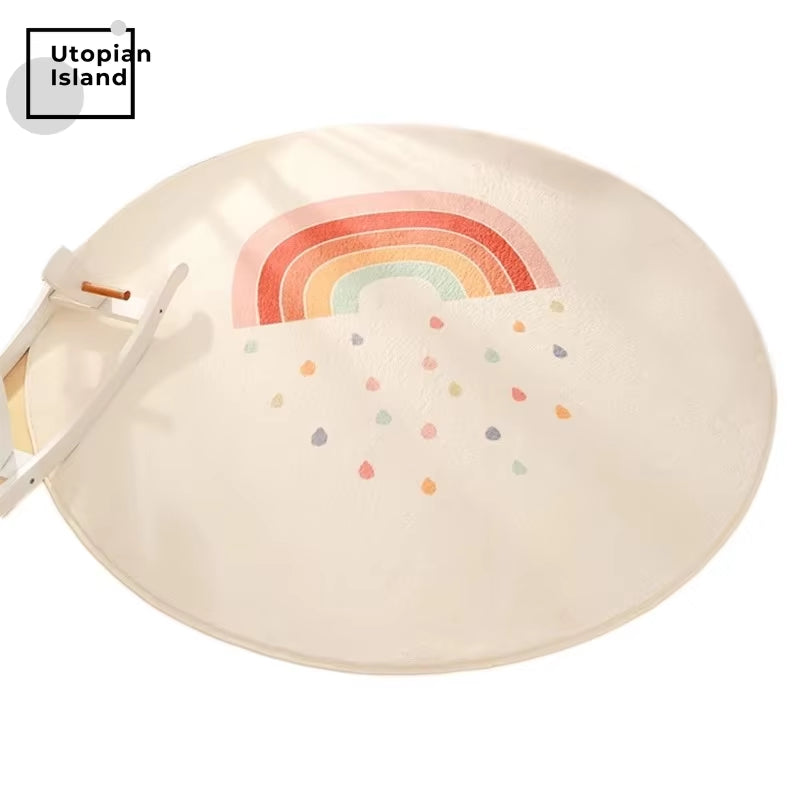 Rainbow round Carpet Modern Living Room Fluffy Rug Furry Mat for Children Baby Bedroom Carpet Home Carpets Room Kids Fur Rug Mat